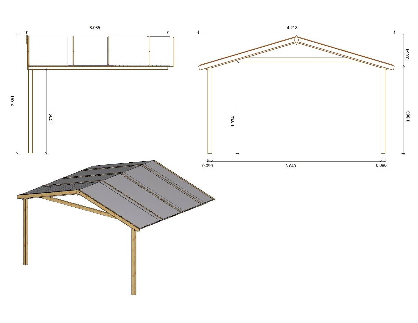Altanka - Avant-toit en bois 4x3m pour le chalet de jardin 4m, traité, marron - DOM541 - ALTANKA - Image 2