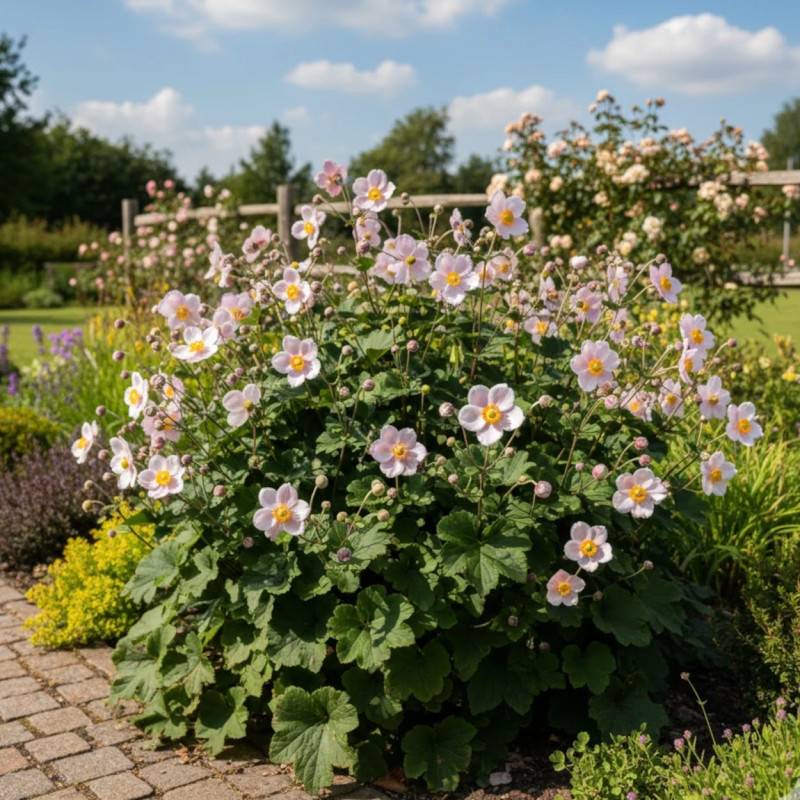 Anémone du Japon Konigin Charlotte à fleurs Rose/ - feuillage Caduc - Lot de 5 godets - Image 1
