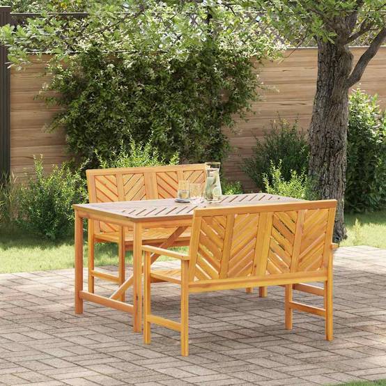 Ensemble de salle à manger jardin bois d'acacia massif huilé marron 150 x 90 x 74 cm (3 pièces), Poids :52.4kg - PANGIVO - Image 1
