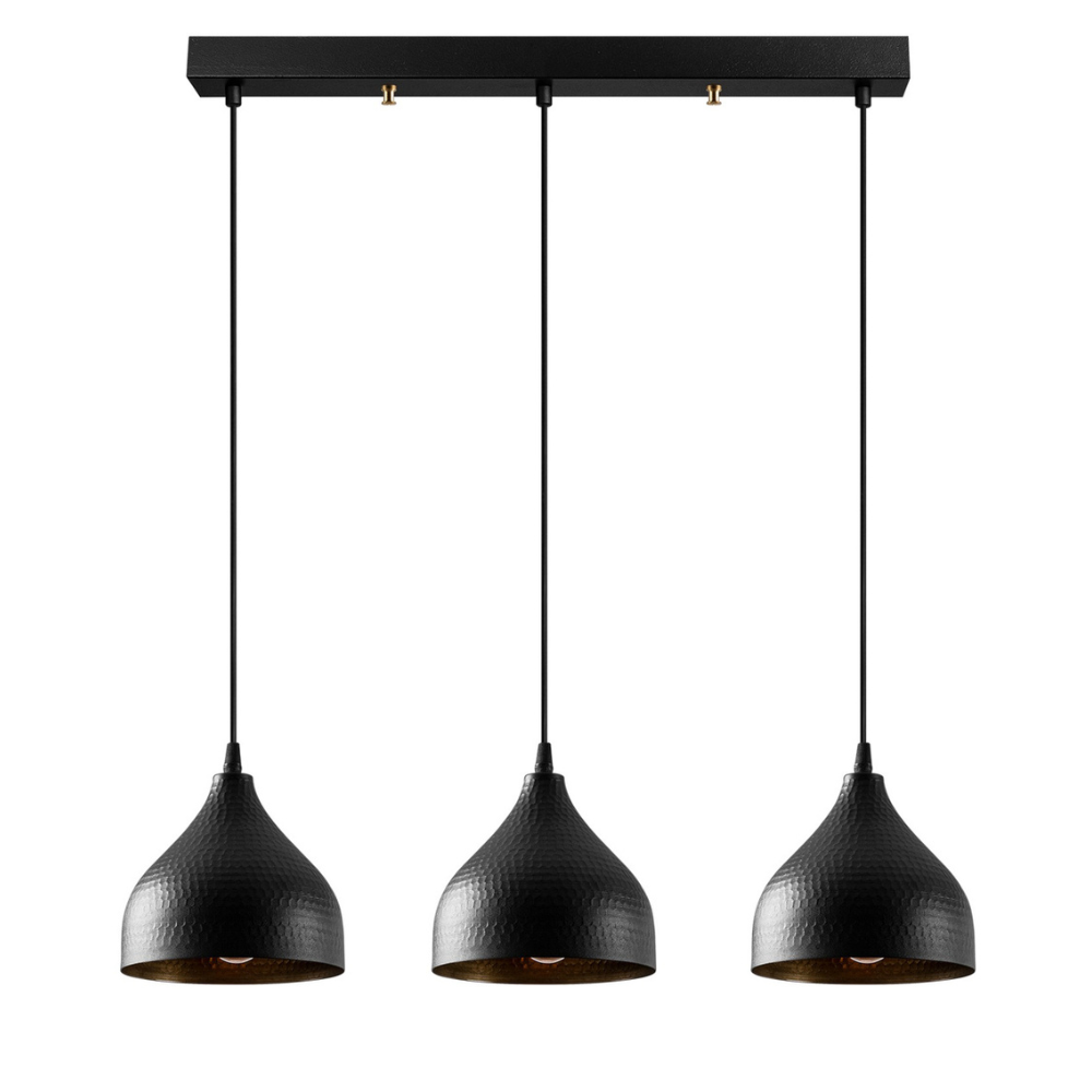 Concept Usine - Suspension en métal noir 3 ampoules LOUISE