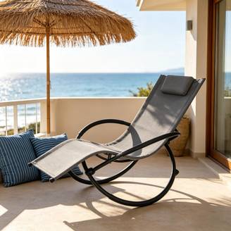 Fauteuil à bascule de jardin métal textilène bain de soleil relaxant 143x66cm gris - ComfortXL Outdoor Living