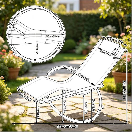 Fauteuil à bascule de jardin métal textilène bain de soleil relaxant 143x66cm gris - ComfortXL Outdoor Living - Image 4