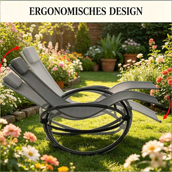 Fauteuil à bascule de jardin métal textilène bain de soleil relaxant 143x66cm gris - ComfortXL Outdoor Living - Image 5