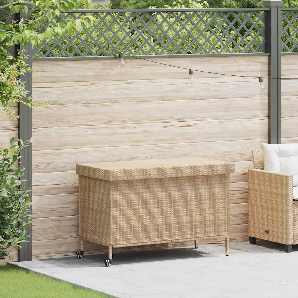 Coffre de Jardin Mobile Résine Tressée Imperméable avec Sac Intérieur pour Coussins Beige 110x55x73 cm – ComfortXL Outdoor Living - Image 1