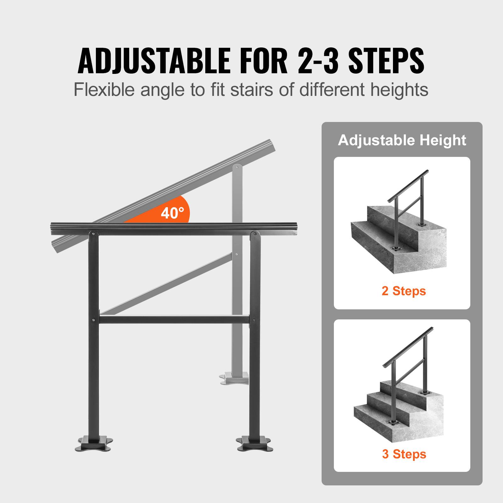 Vevor - VEVOR Main courante escalier aluminium 91x89.5cm réglable 0-30°, charge 75kg, pour 2-3 marches, jardin extérieur. - Image 4