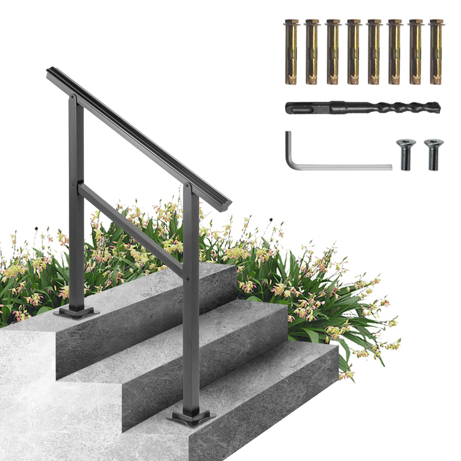 Vevor - VEVOR Main courante escalier aluminium 91x89.5cm réglable 0-30°, charge 75kg, pour 2-3 marches, jardin extérieur. - Image 1