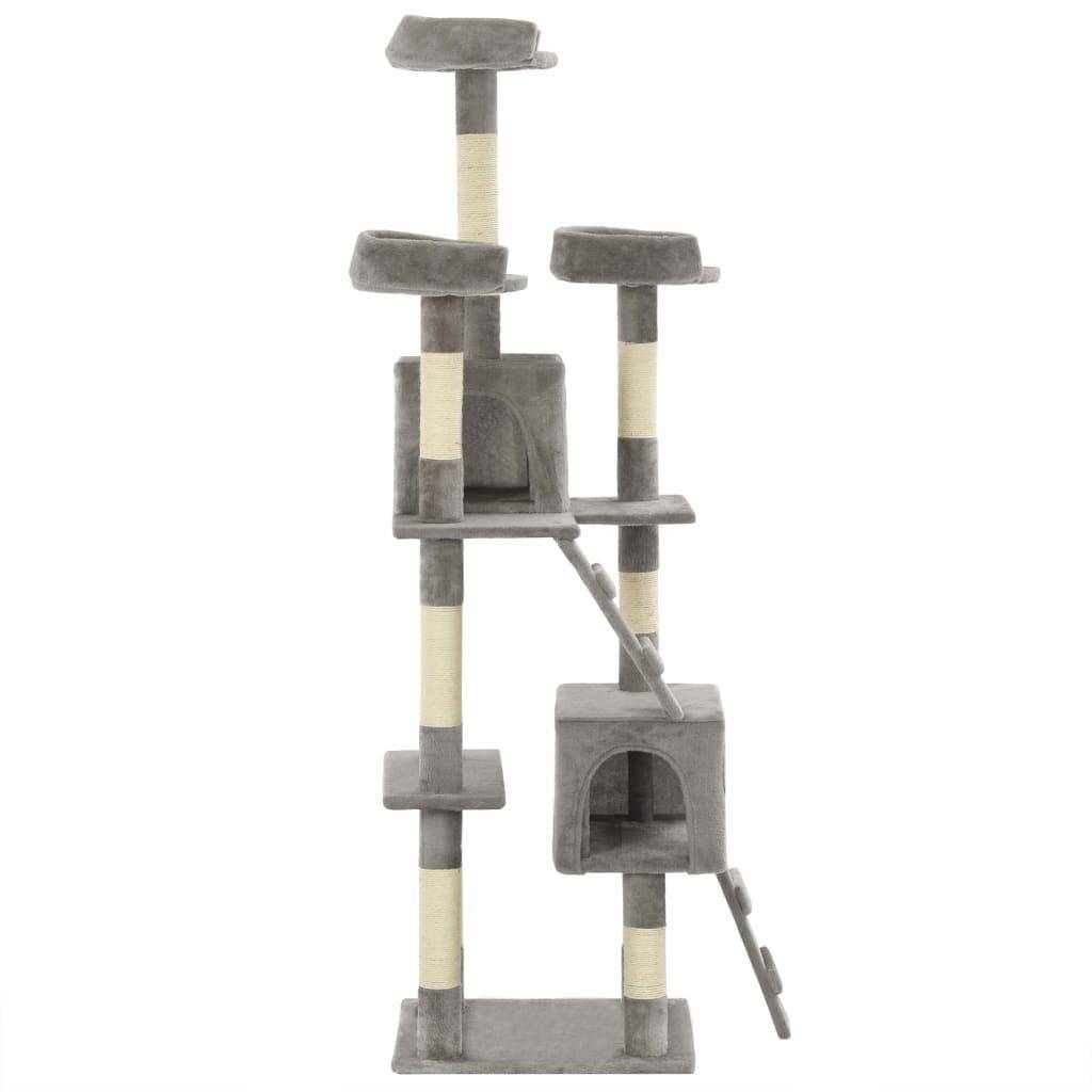 Helloshop26 - Arbre à chat griffoir grattoir niche jouet animaux peluché en sisal 170 cm gris - Image 2