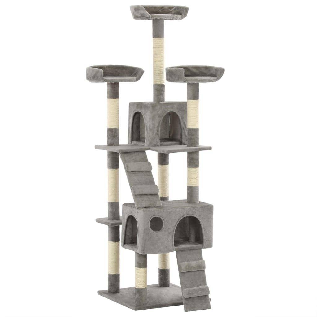Helloshop26 - Arbre à chat griffoir grattoir niche jouet animaux peluché en sisal 170 cm gris - Image 1