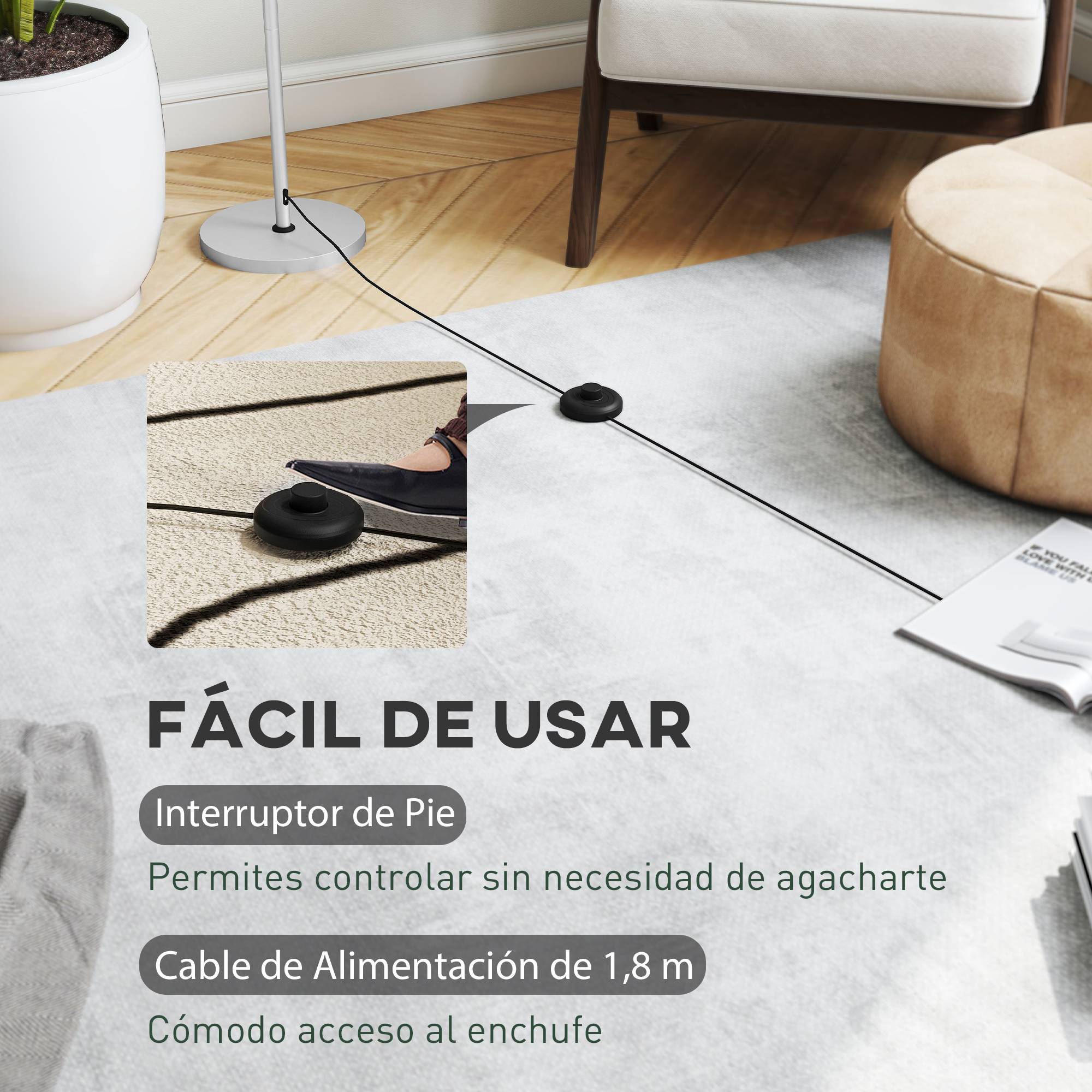 Lampadaire argent abat-jour bol interrupteur au pied douille E27 ampoule non fournie Ø30 × 155 cm salon - Image 8