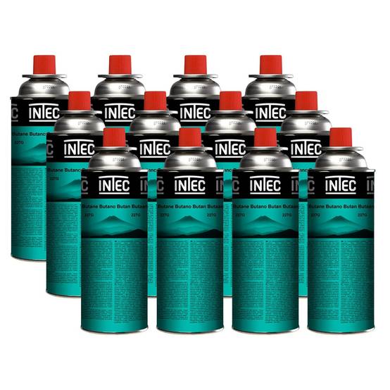 Pack 12 Bouteilles de gaz Butane 250 g Cartouche gaz Camping Compacte Encliquetable Réchaud Désherbeur Barbecue INTEC - Image 1