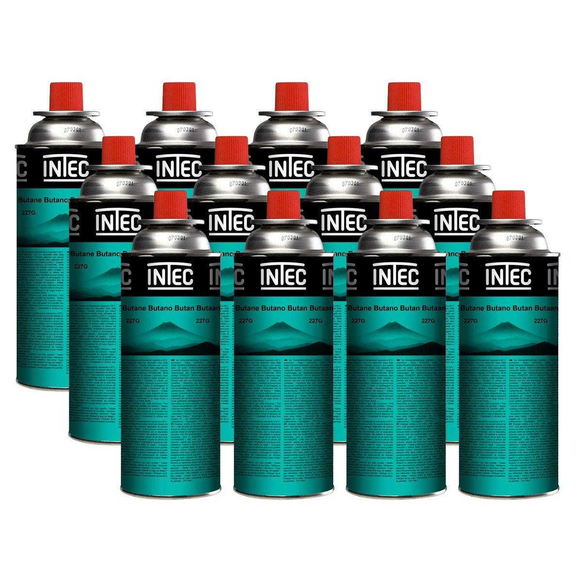 Pack 12 Bouteilles de gaz Butane 250 g Cartouche gaz Camping Compacte Encliquetable Réchaud Désherbeur Barbecue INTEC - Image 1
