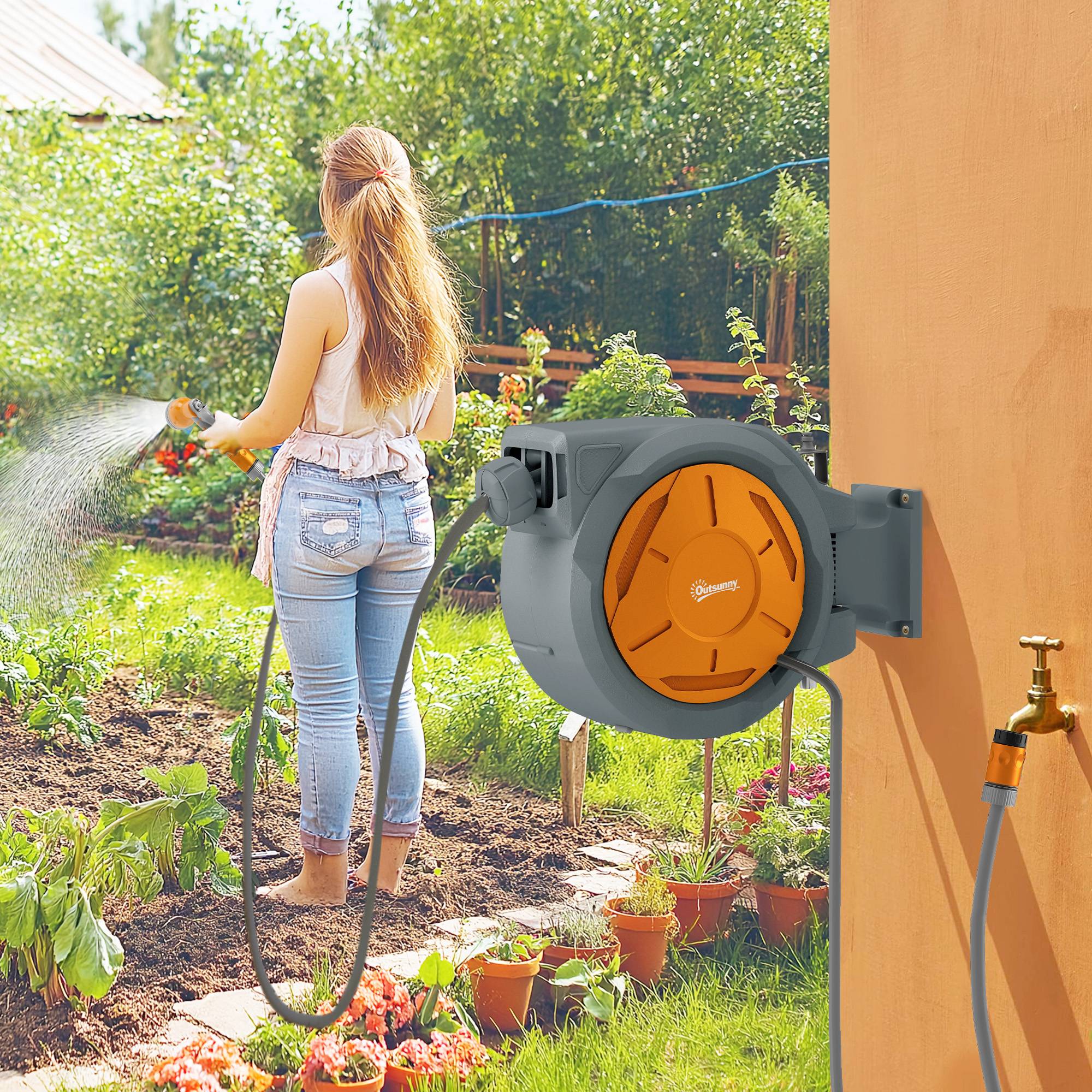 ComfortXL - Enrouleur de tuyau d'arrosage mural automatique en PP orange 30 m Ø 15 mm pivotant à 180° pour jardin et terrasse - Image 1
