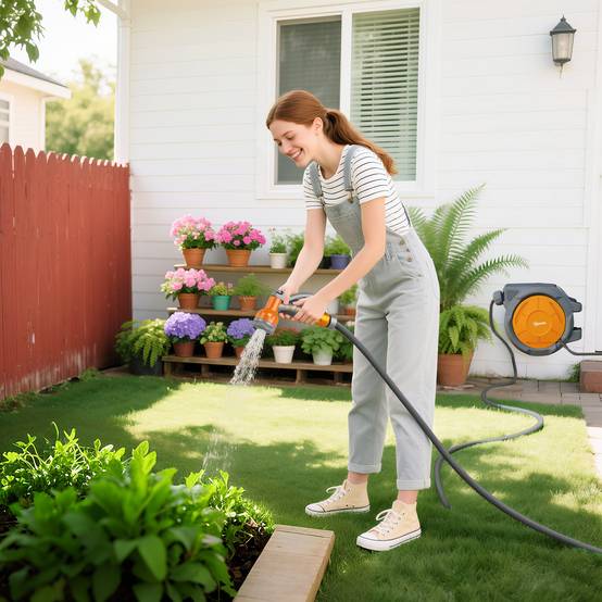 ComfortXL - Enrouleur de tuyau d'arrosage mural automatique en PP orange 30 m Ø 15 mm pivotant à 180° pour jardin et terrasse - Image 8