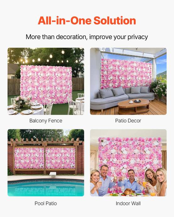 VEVOR Panneau mural décoratif floral 12pcs, 38x38cm, 3D, mariage, rose. - Image 5