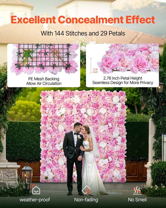 VEVOR Panneau mural décoratif floral 12pcs, 38x38cm, 3D, mariage, rose. - Image 3