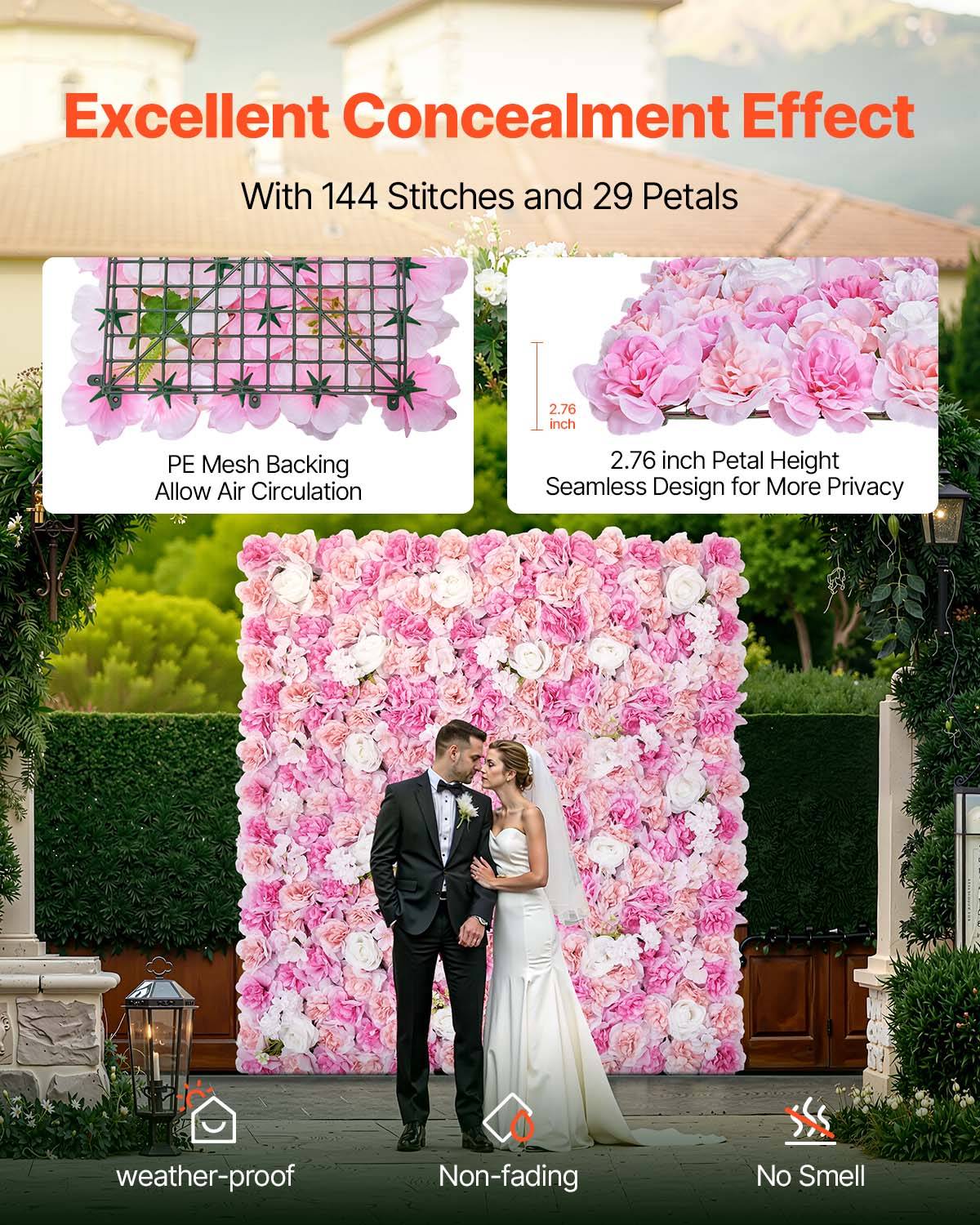 VEVOR Panneau mural décoratif floral 12pcs, 38x38cm, 3D, mariage, rose. - Image 3