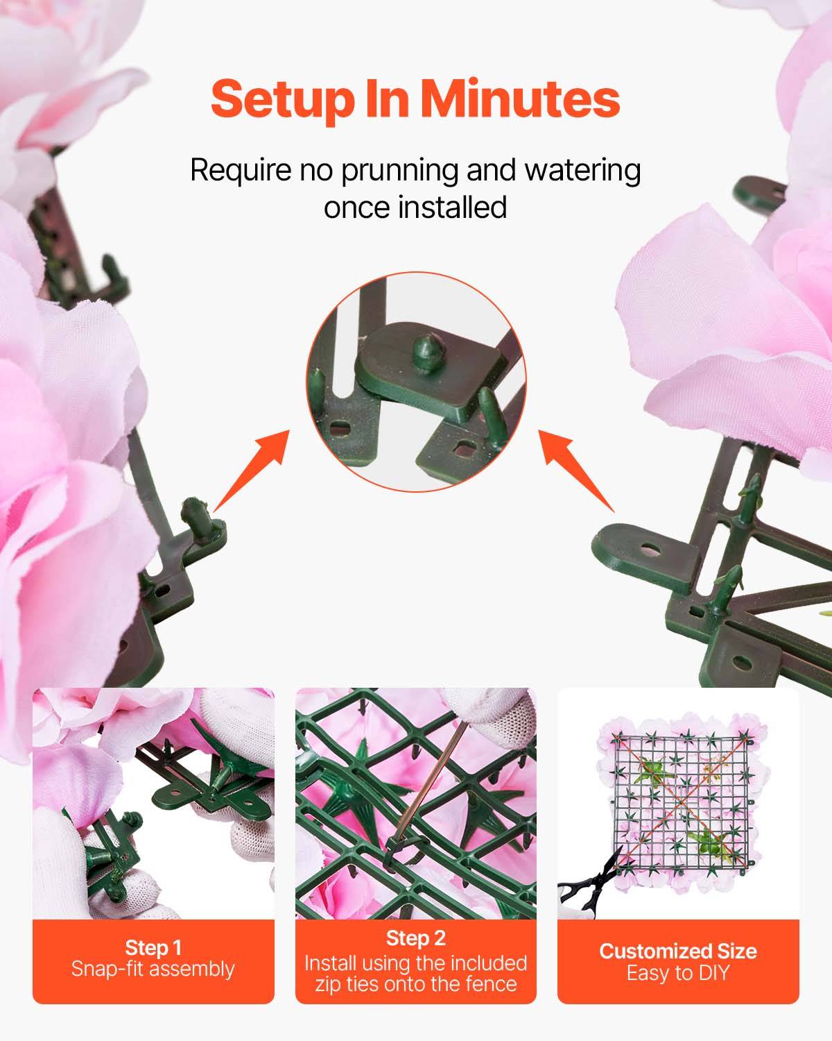 VEVOR Panneau mural décoratif floral 12pcs, 38x38cm, 3D, mariage, rose. - Image 4