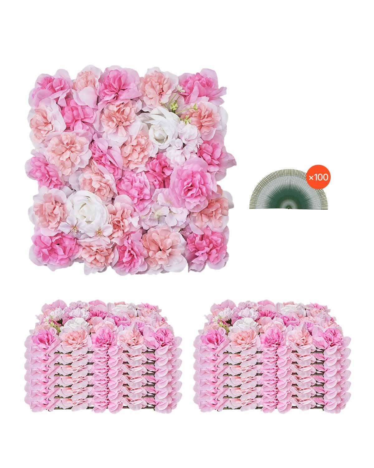 VEVOR Panneau mural décoratif floral 12pcs, 38x38cm, 3D, mariage, rose.