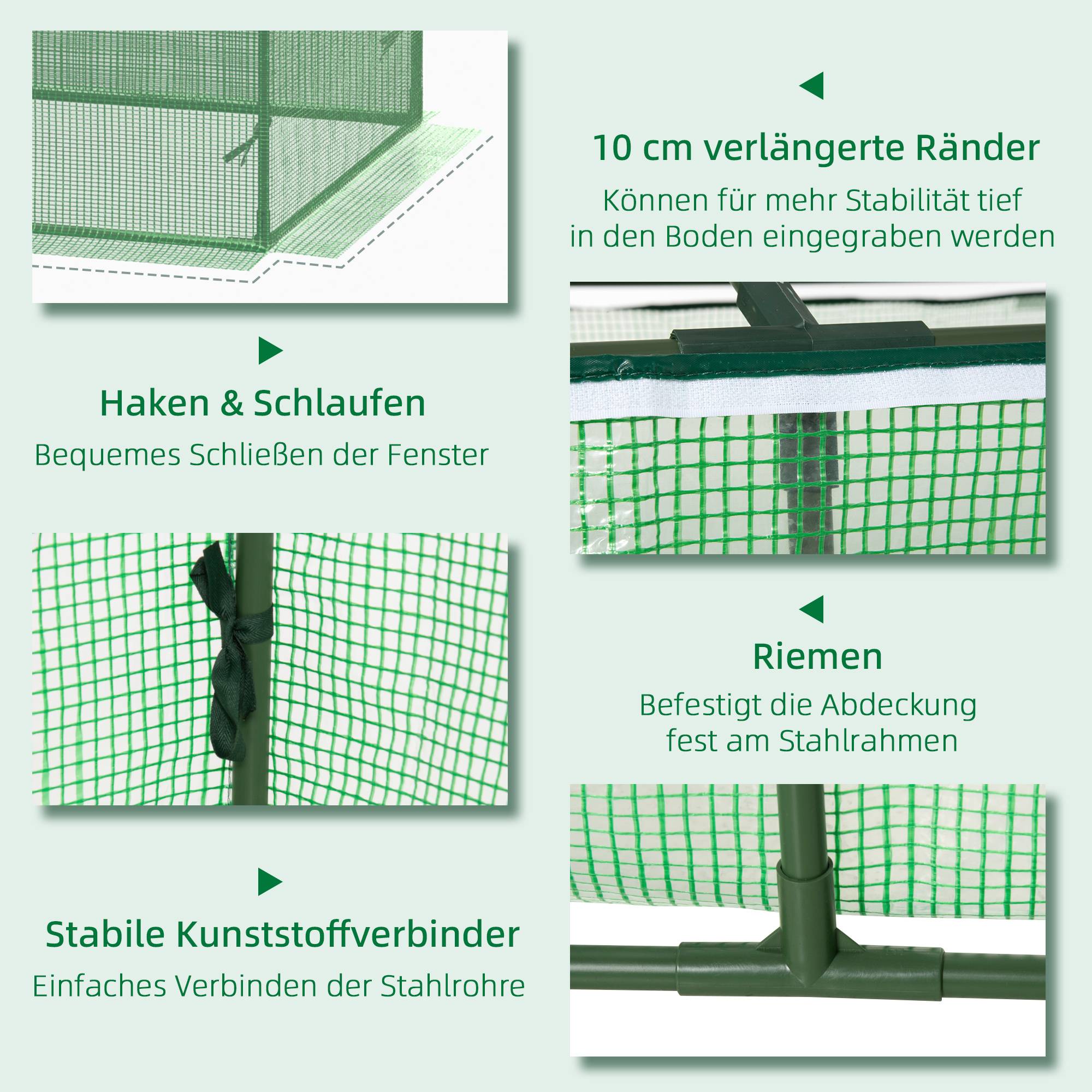 Mini serre balcon métal PE plantes légumes protection hivernage 180x90x70cm vert - ComfortXL Outdoor Living - Image 8