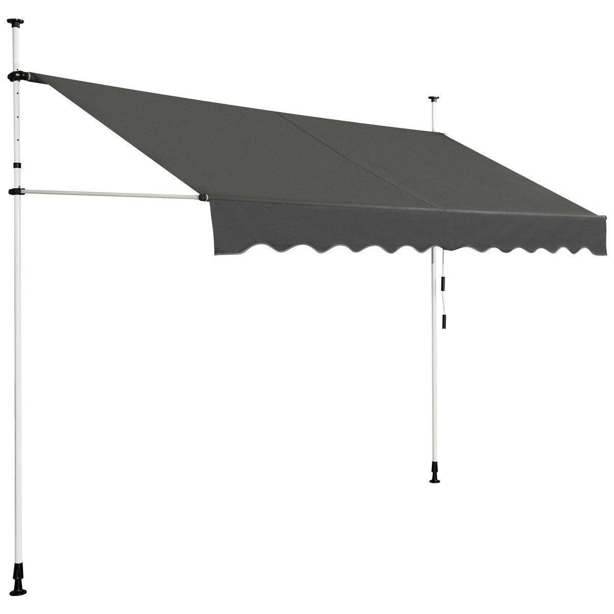 Helloshop26 - Auvent manuel rétractable 300 cm hauteur réglable de 200-300cm store banne fait en aluminium et tissu oxford anti uv gris - Image 2
