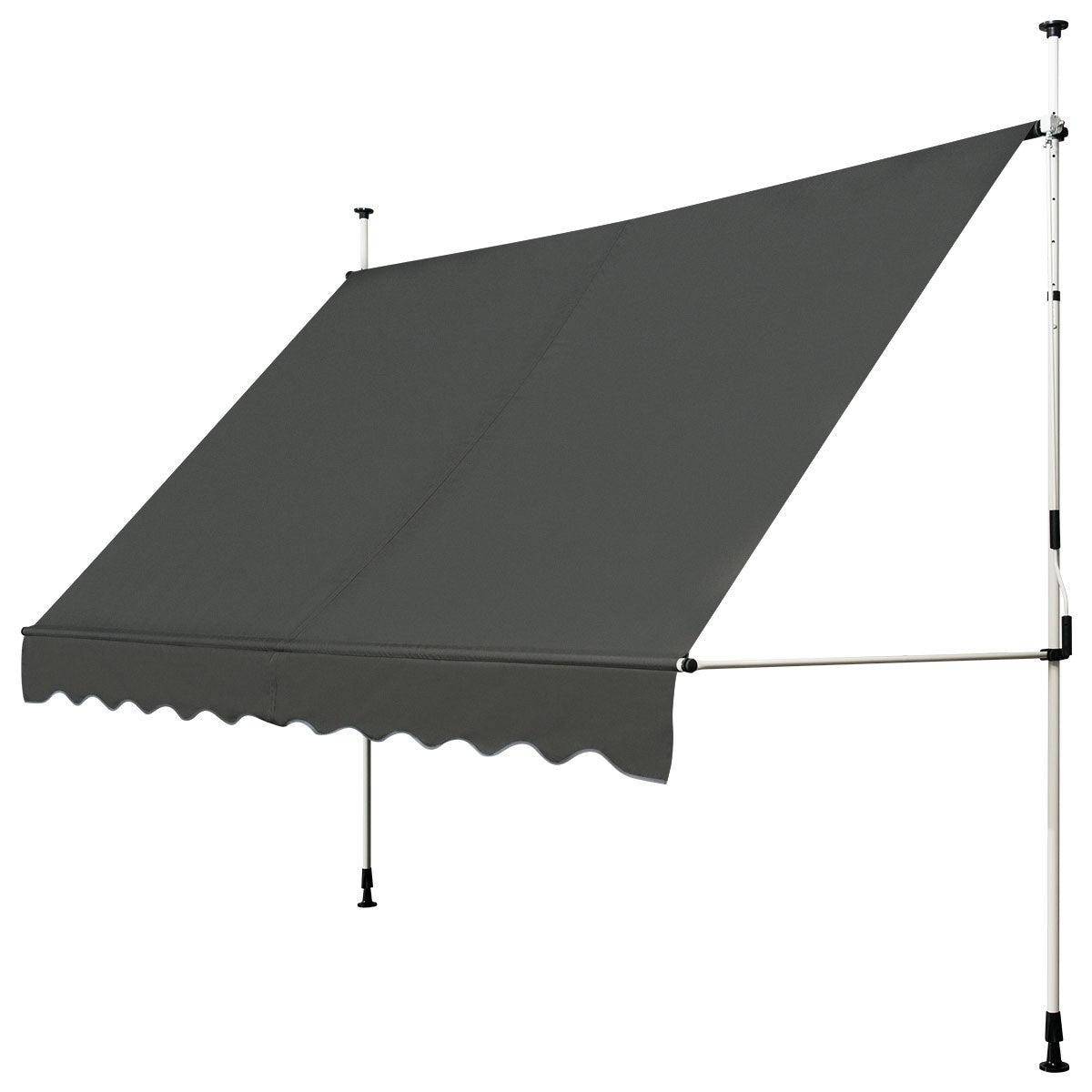 Helloshop26 - Auvent manuel rétractable 300 cm hauteur réglable de 200-300cm store banne fait en aluminium et tissu oxford anti uv gris - Image 3