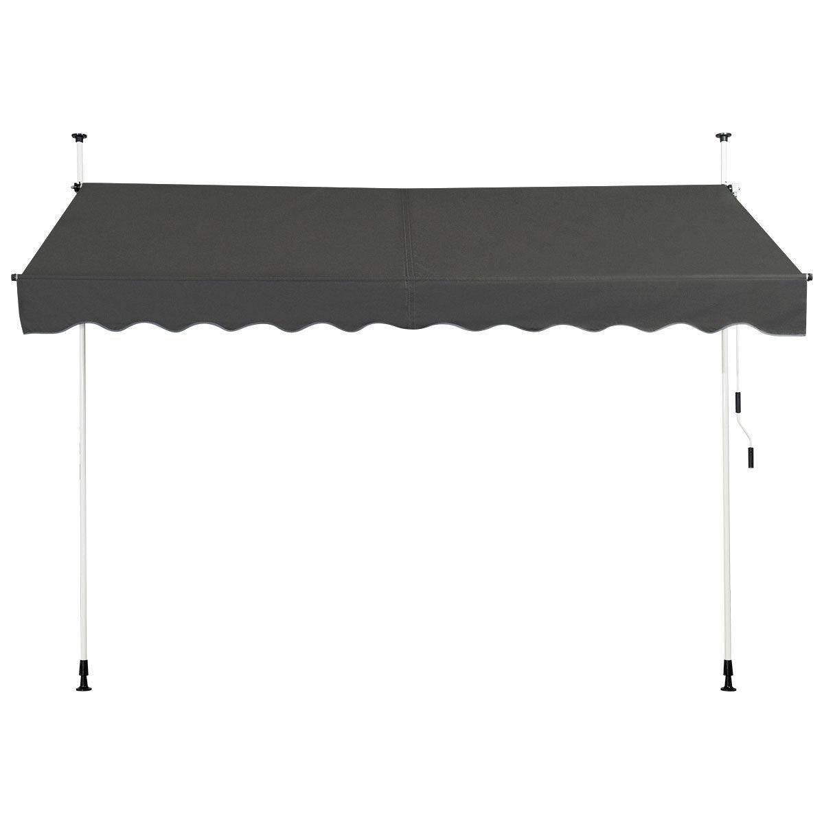Helloshop26 - Auvent manuel rétractable 300 cm hauteur réglable de 200-300cm store banne fait en aluminium et tissu oxford anti uv gris - Image 1