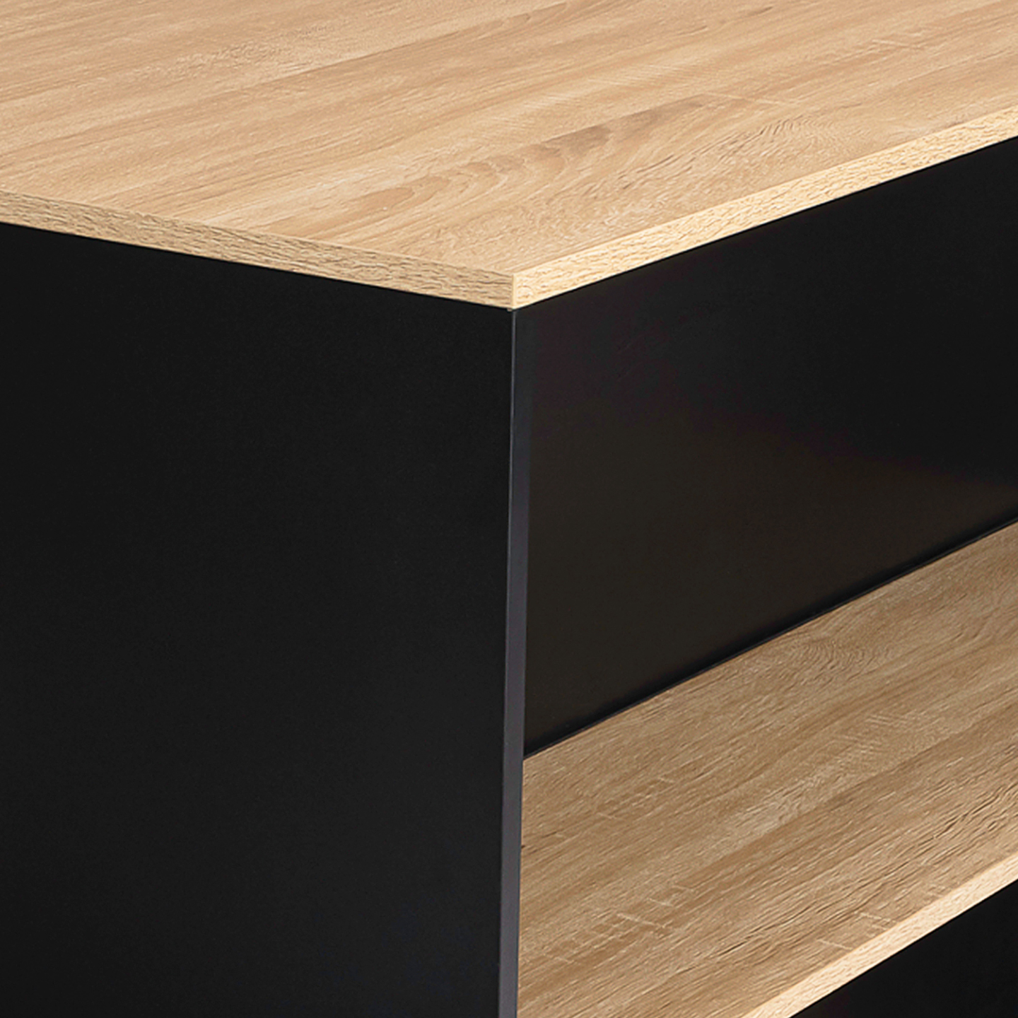 Ensemble table de bar îlot JUNO bois noir avec plateau façon hêtre et 2 tabourets de bar DETROIT - Image 6