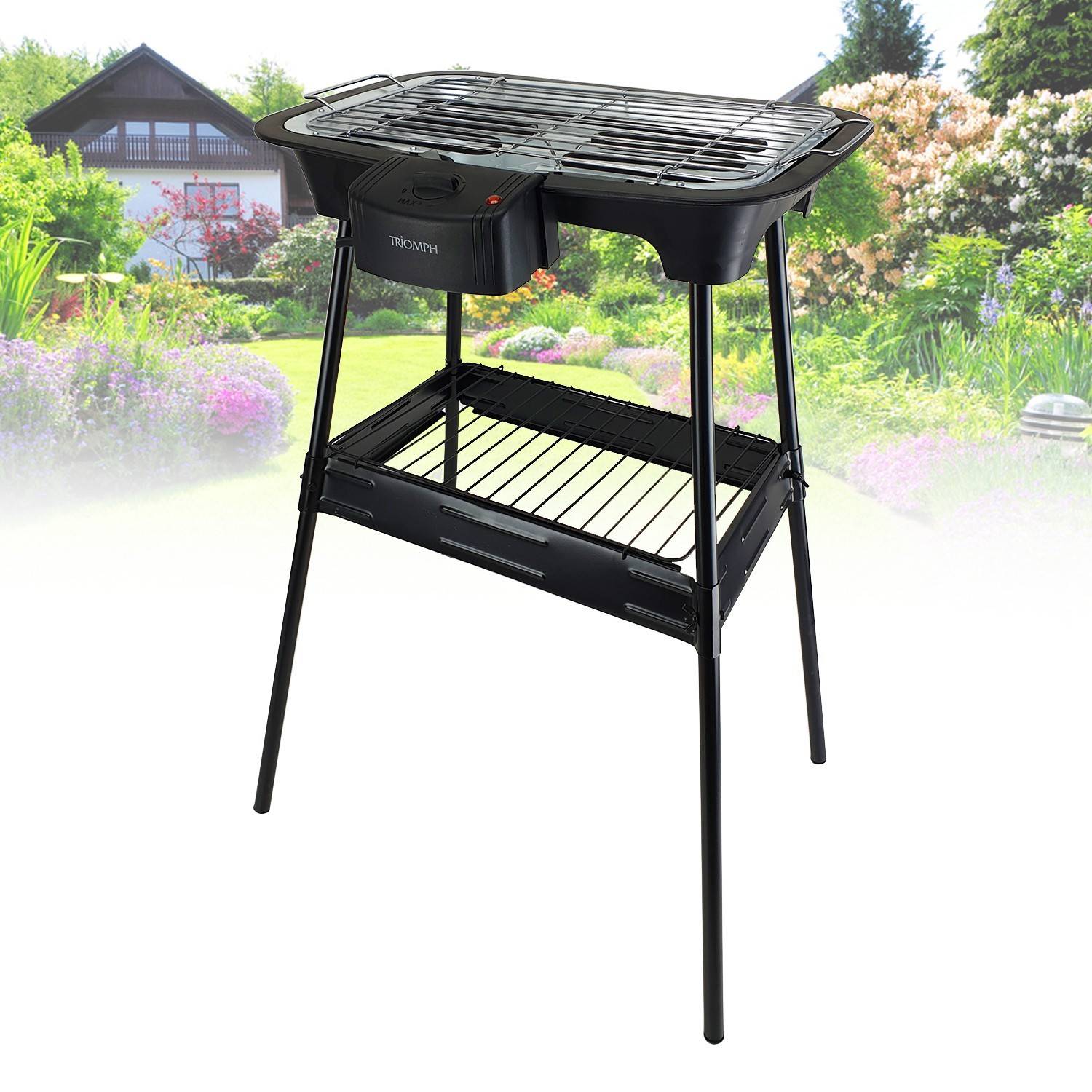 Barbecue électrique sur pieds ou sur Table - Triomph ETF1526 - 2000W - intérieur et extérieur - Image 1