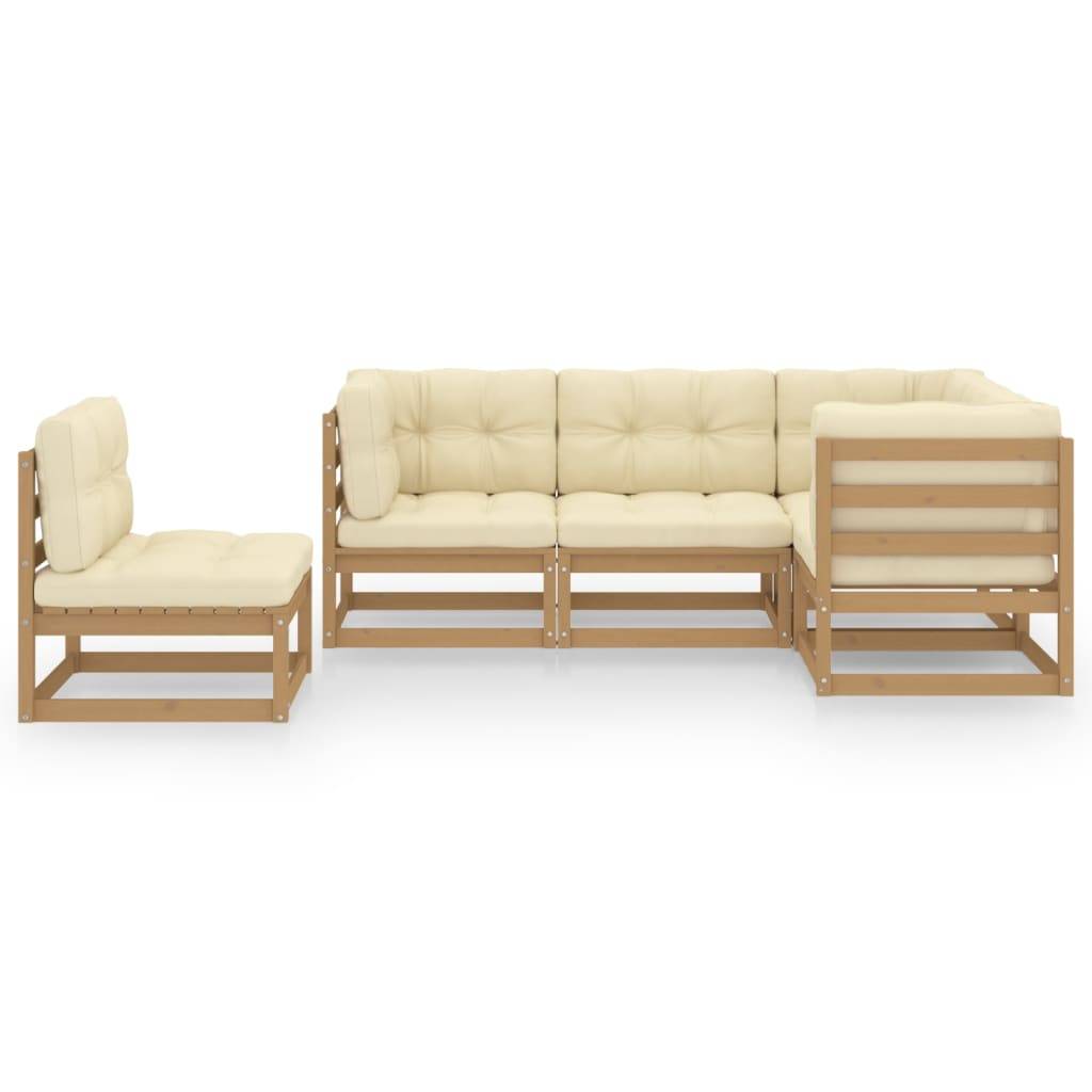 Helloshop26 - Salon de jardin meuble d'extérieur ensemble de mobilier 5 pièces avec coussins bois de pin massif - Image 2