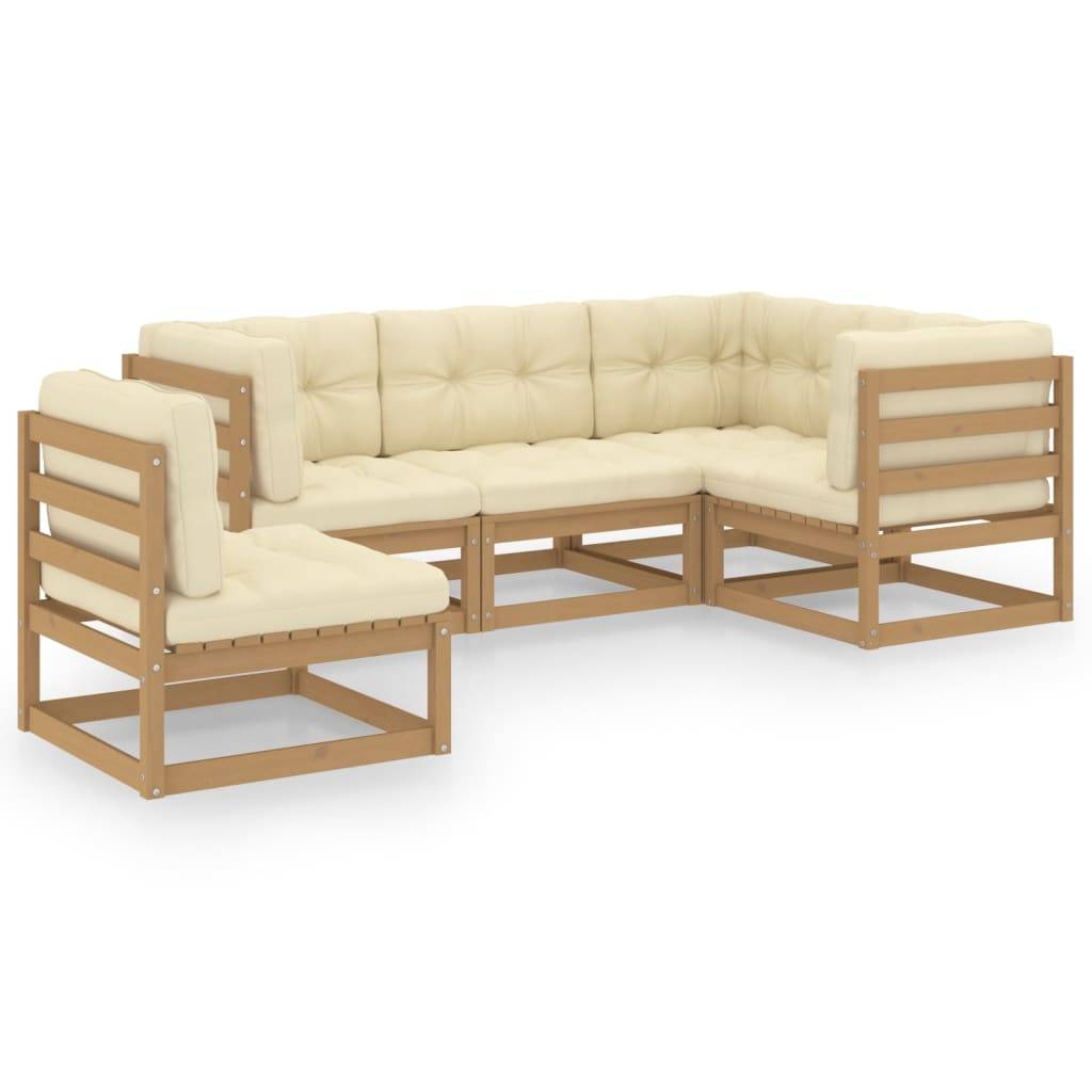 Helloshop26 - Salon de jardin meuble d'extérieur ensemble de mobilier 5 pièces avec coussins bois de pin massif - Image 1