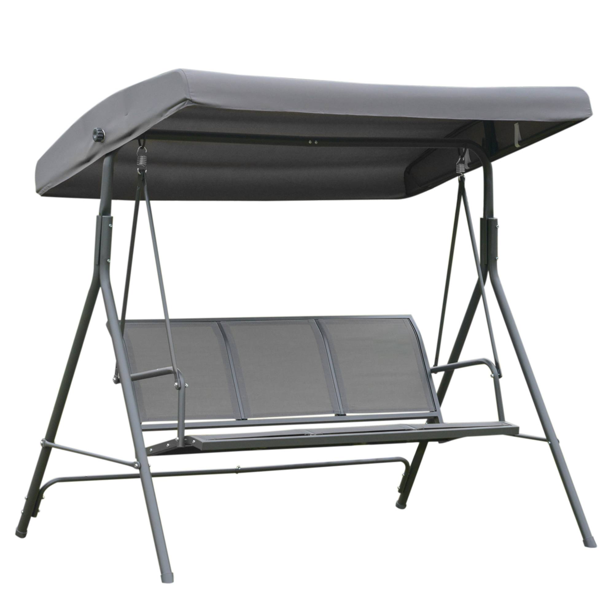 Outsunny - Balancelle de jardin 3 places grand confort toit inclinaison réglable assise et dossier ergonomique acier textilène gris - Outsunny - Image 1