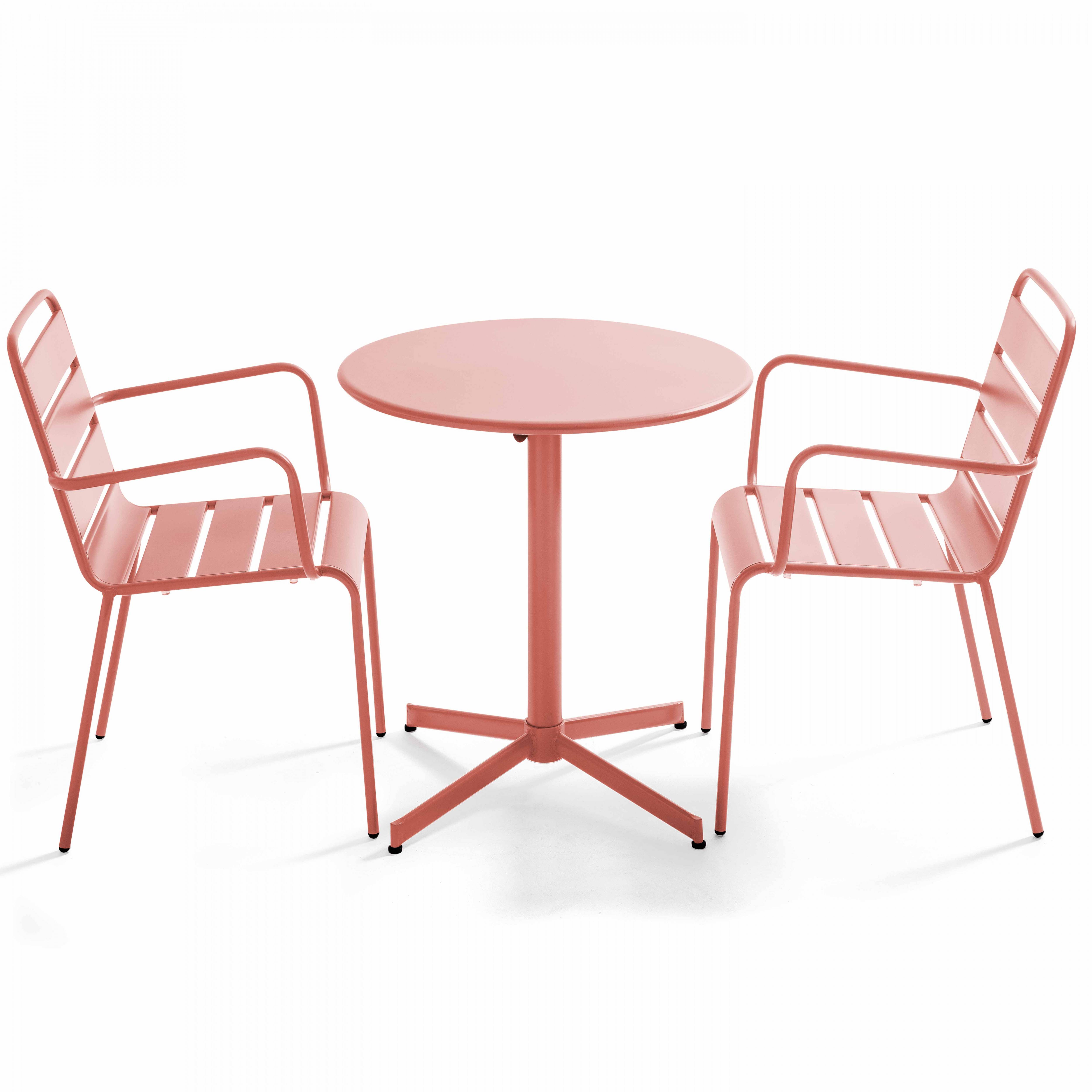 Oviala - Ensemble table de jardin et 2 fauteuils métal argile Palavas - Oviala - Image 1