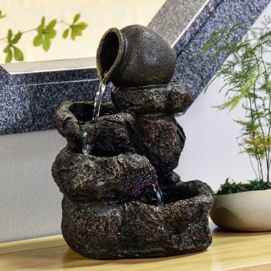 Fontaine Zen Cascade Boro avec Lumière LED Colorée - Décoration Salon, Chambre, Bureau