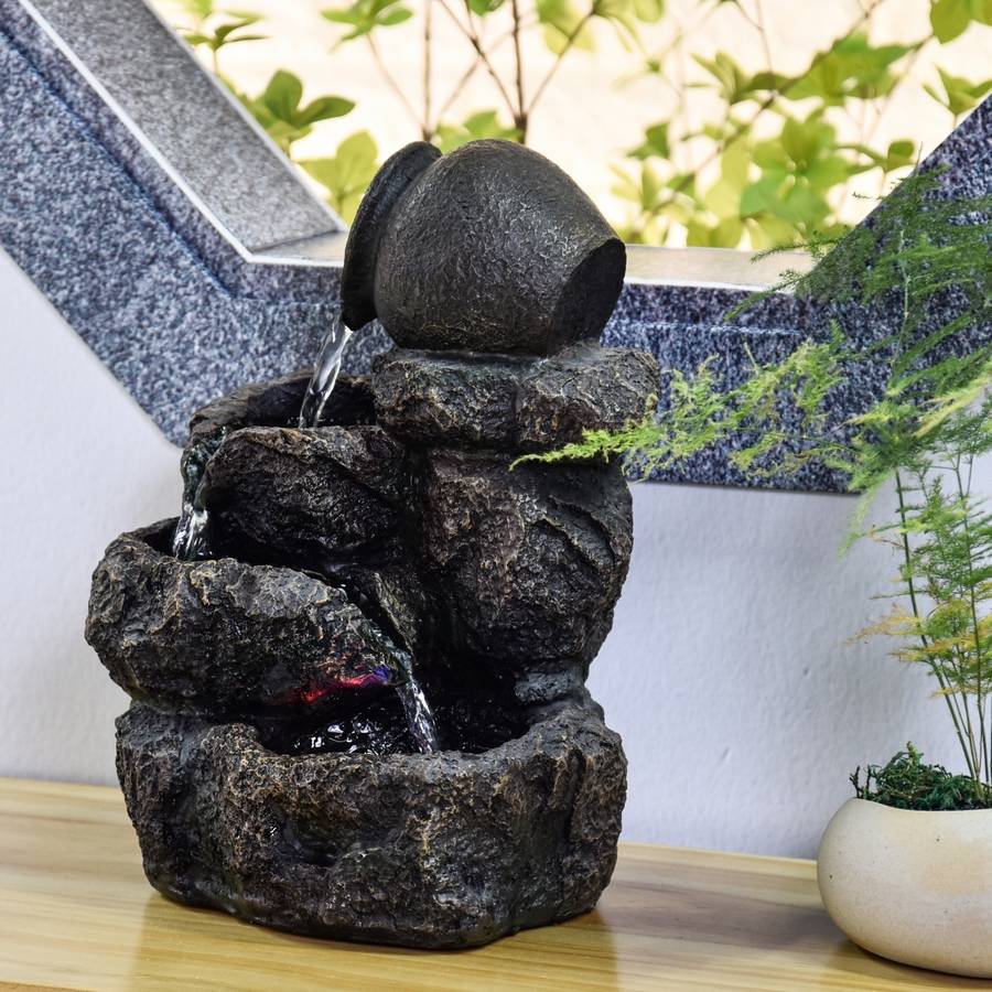 Zen Light - Fontaine d'Intérieur Nivello - Cascade Effet Pierre Naturelle - Déco zen et élégante - Éclairage Led - H 31cm – Zen'Light - Image 6