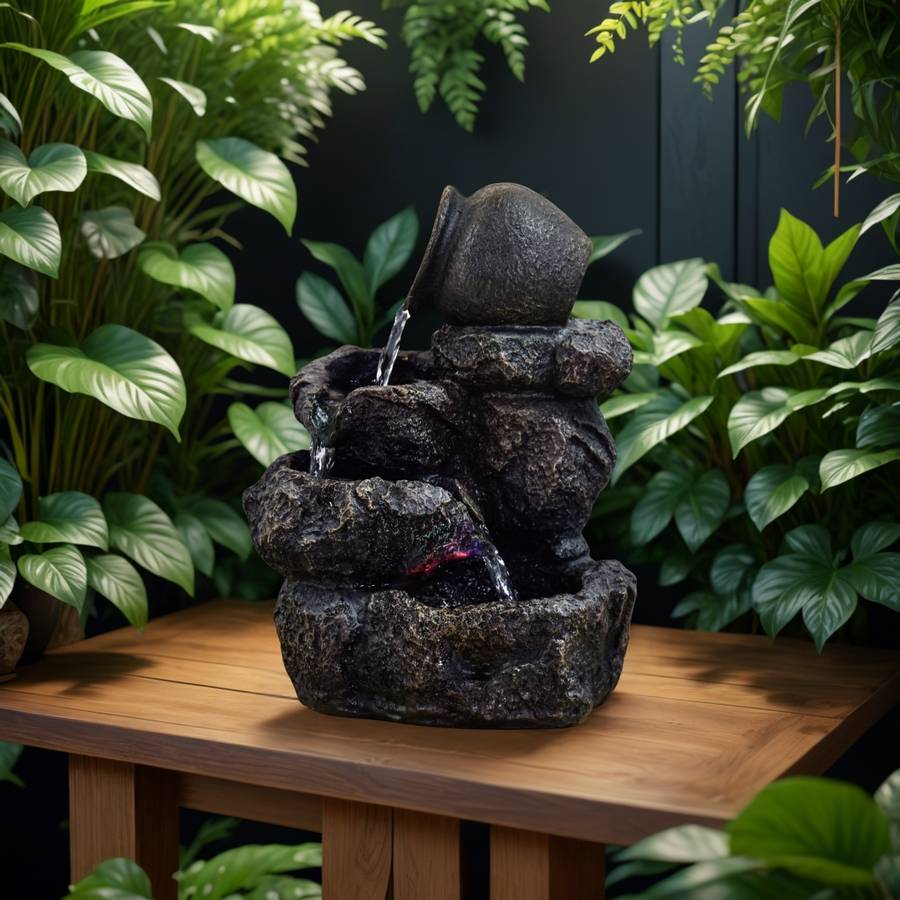 Zen Light - Fontaine d'Intérieur Nivello - Cascade Effet Pierre Naturelle - Déco zen et élégante - Éclairage Led - H 31cm – Zen'Light - Image 1
