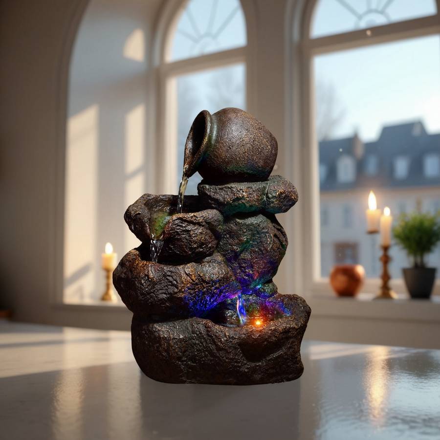 Zen Light - Fontaine d'Intérieur Nivello - Cascade Effet Pierre Naturelle - Déco zen et élégante - Éclairage Led - H 31cm – Zen'Light - Image 2