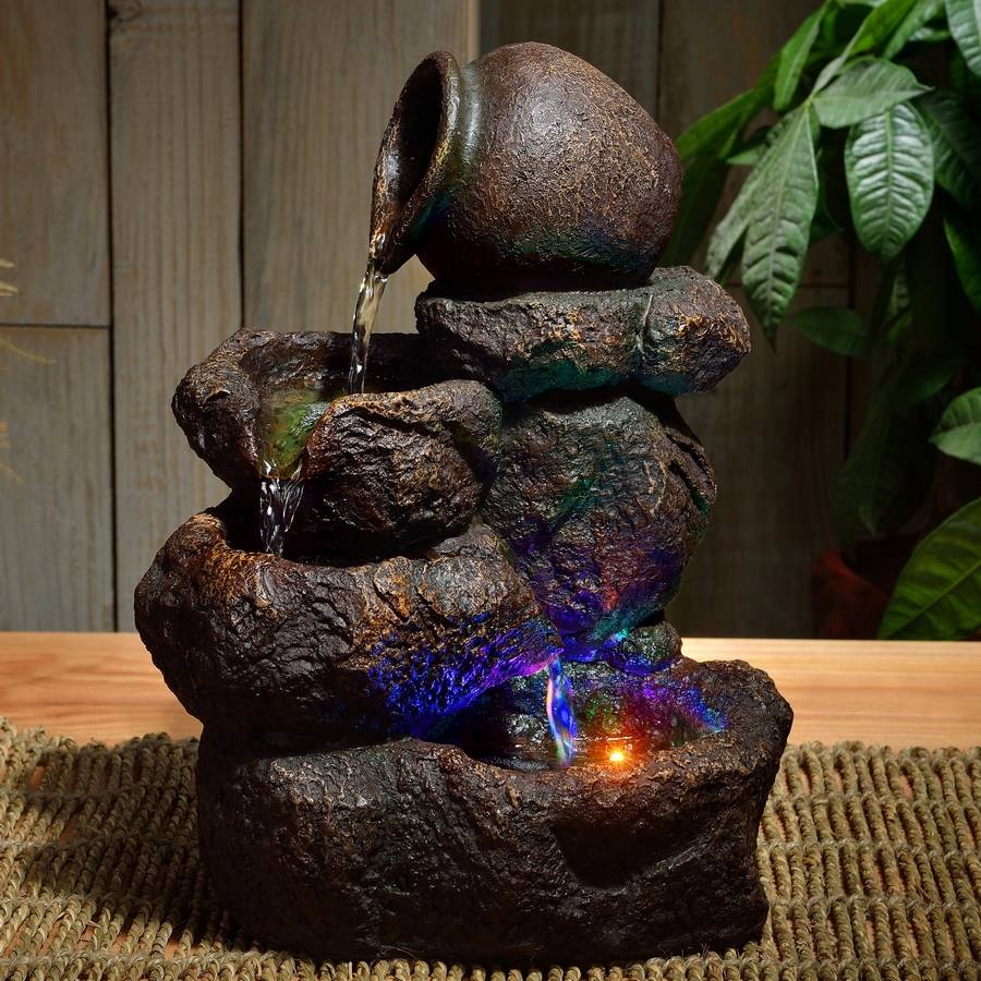Zen Light - Fontaine d'Intérieur Nivello - Cascade Effet Pierre Naturelle - Déco zen et élégante - Éclairage Led - H 31cm – Zen'Light - Image 7