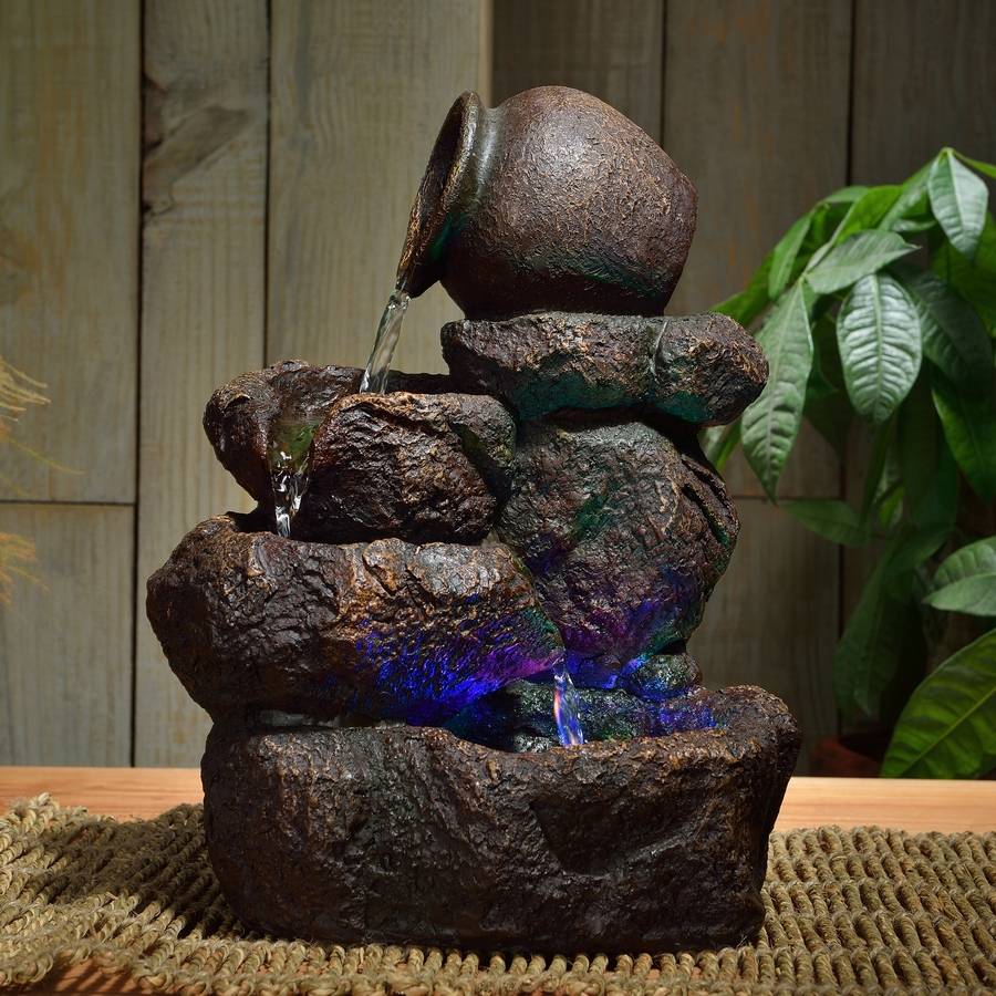 Zen Light - Fontaine d'Intérieur Nivello - Cascade Effet Pierre Naturelle - Déco zen et élégante - Éclairage Led - H 31cm – Zen'Light - Image 8