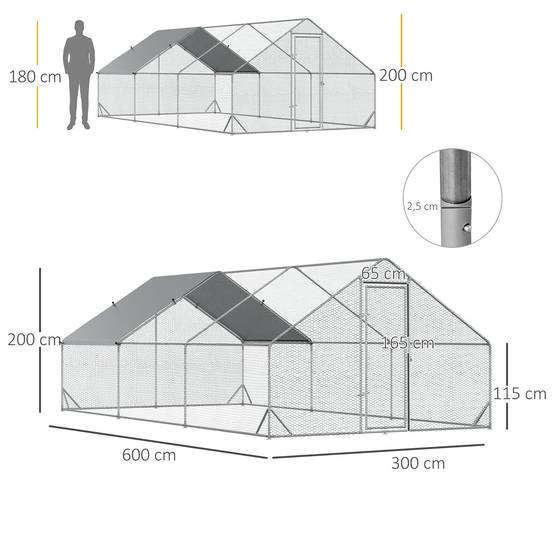 Poulailler, enclos en plein air, poulailler avec toit ombragé, parcours extérieur pour 4 à 6 poules, canards, lapins, 3 x 2 x 2 m - Image 5