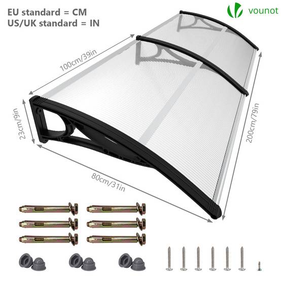 Auvent Porte Entrée Polycarbonate Transparent - Marquise Invisible Protection UV Pluie Neige