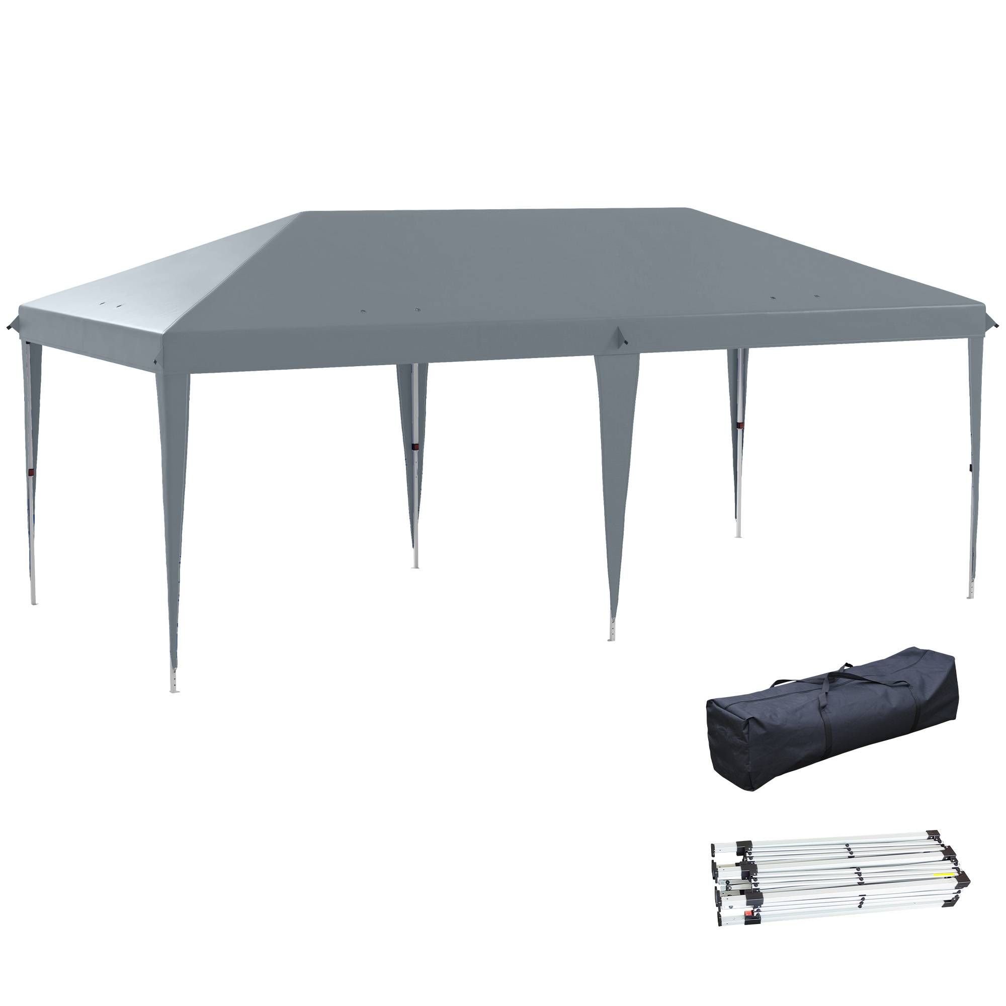 Tente-gazebo pliable 6 x 3 m avec 3 niveaux de hauteur réglables, toile anti-UV et sac de transport, gris clair - Image 1