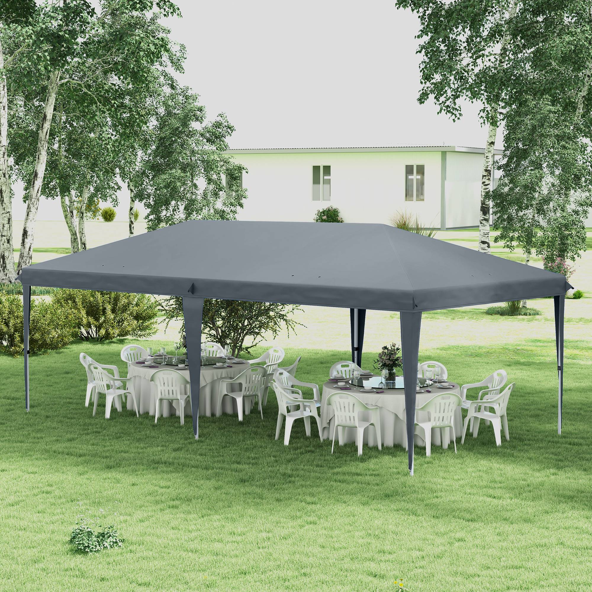 Tente-gazebo pliable 6 x 3 m avec 3 niveaux de hauteur réglables, toile anti-UV et sac de transport, gris clair - Image 4