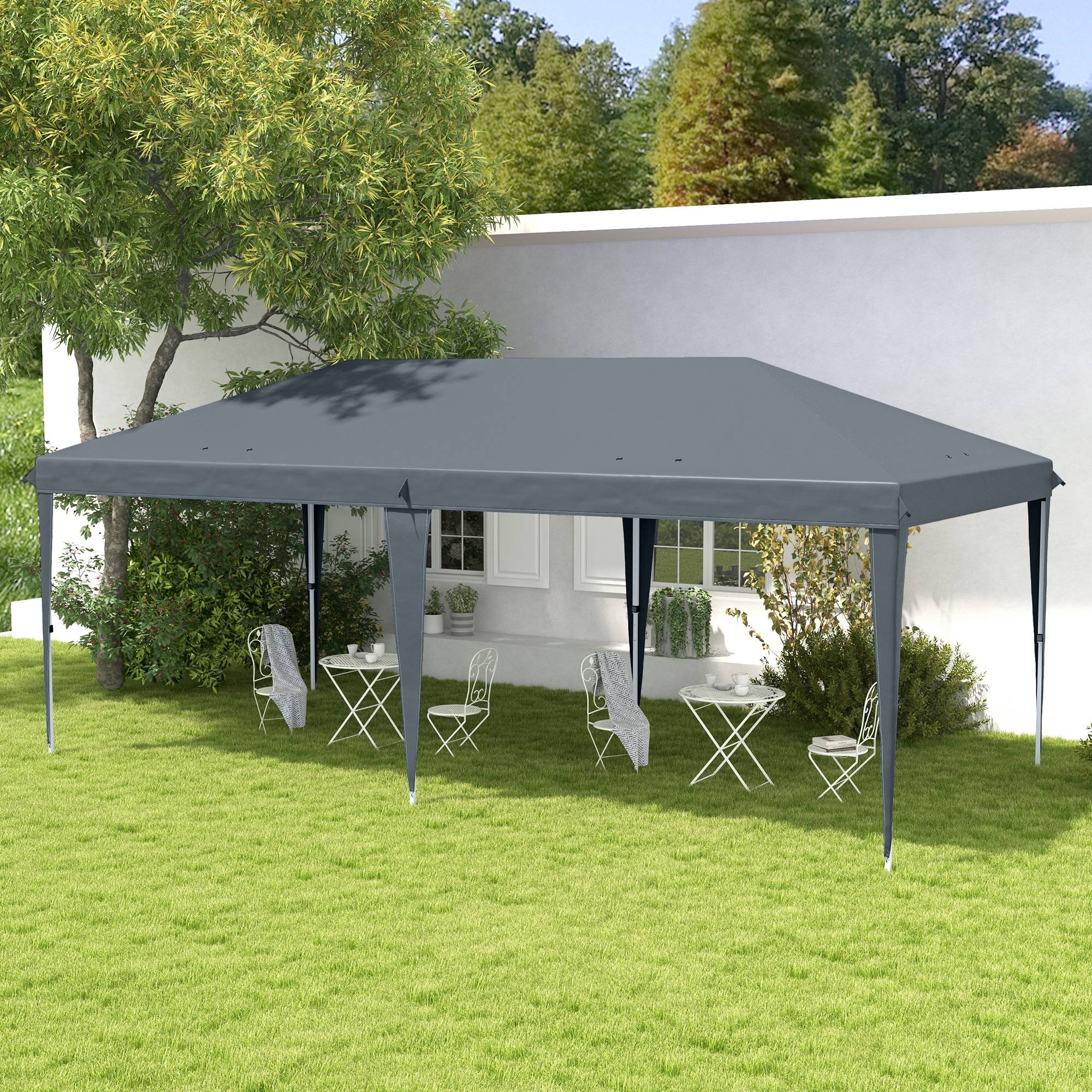 Tente-gazebo pliable 6 x 3 m avec 3 niveaux de hauteur réglables, toile anti-UV et sac de transport, gris clair - Image 3