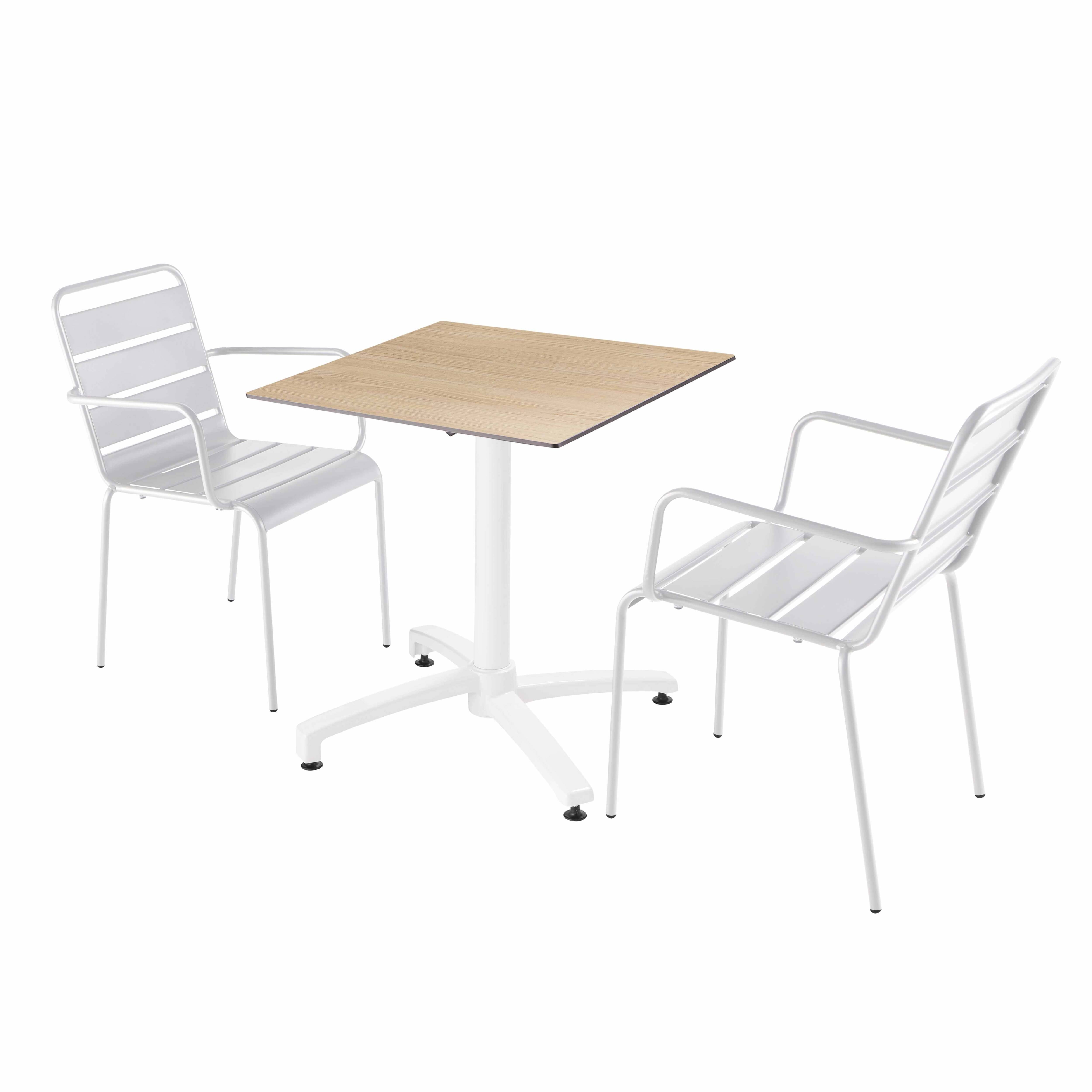 Oviala - Ensemble table de terrasse stratifié chêne avec 2 fauteuils blanc - Oviala - Image 1