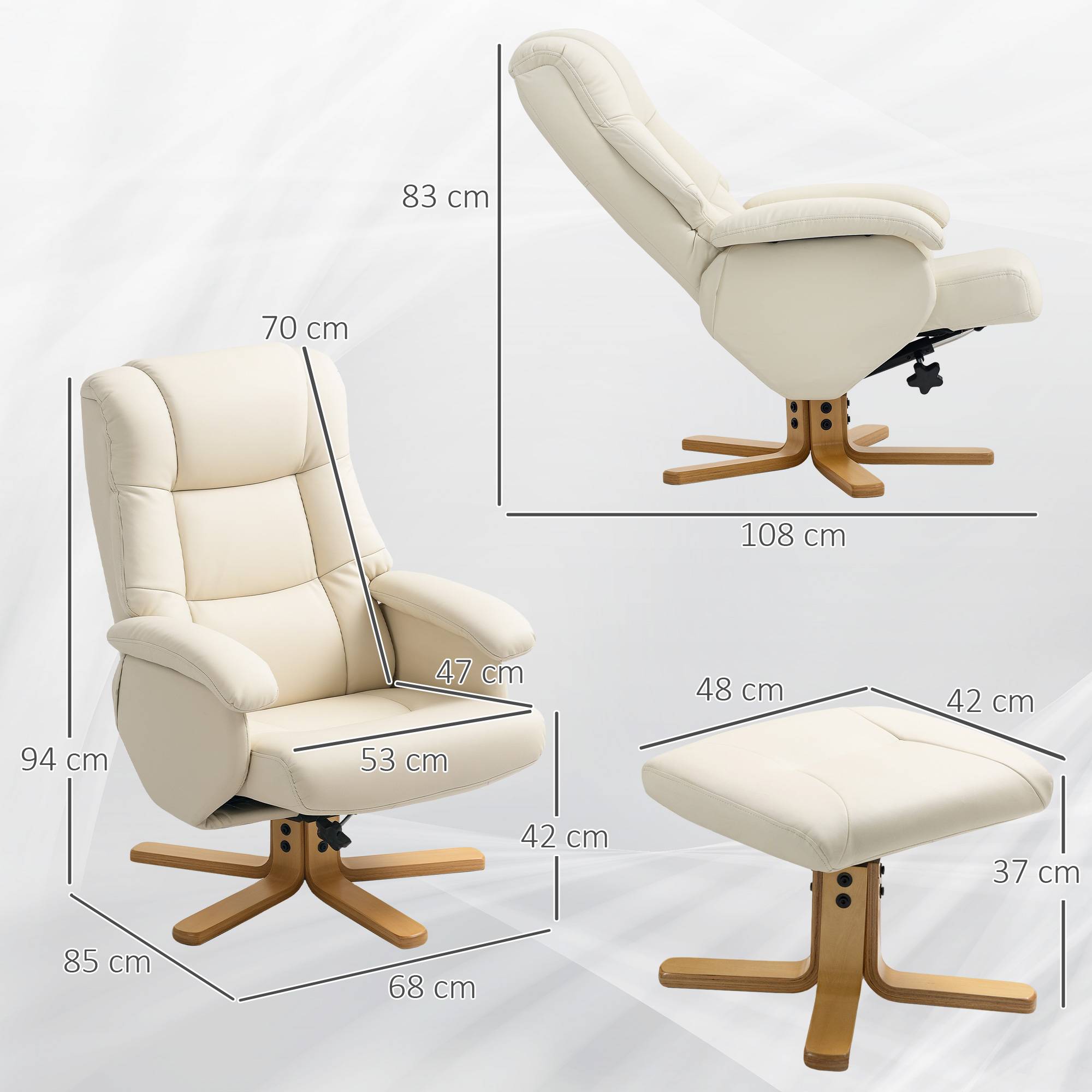 Sans Marque - Fauteuil relax avec repose-pied fauteuil de relaxation pivotant 360° dossier inclinable charge 120 Kg crème - Image 5