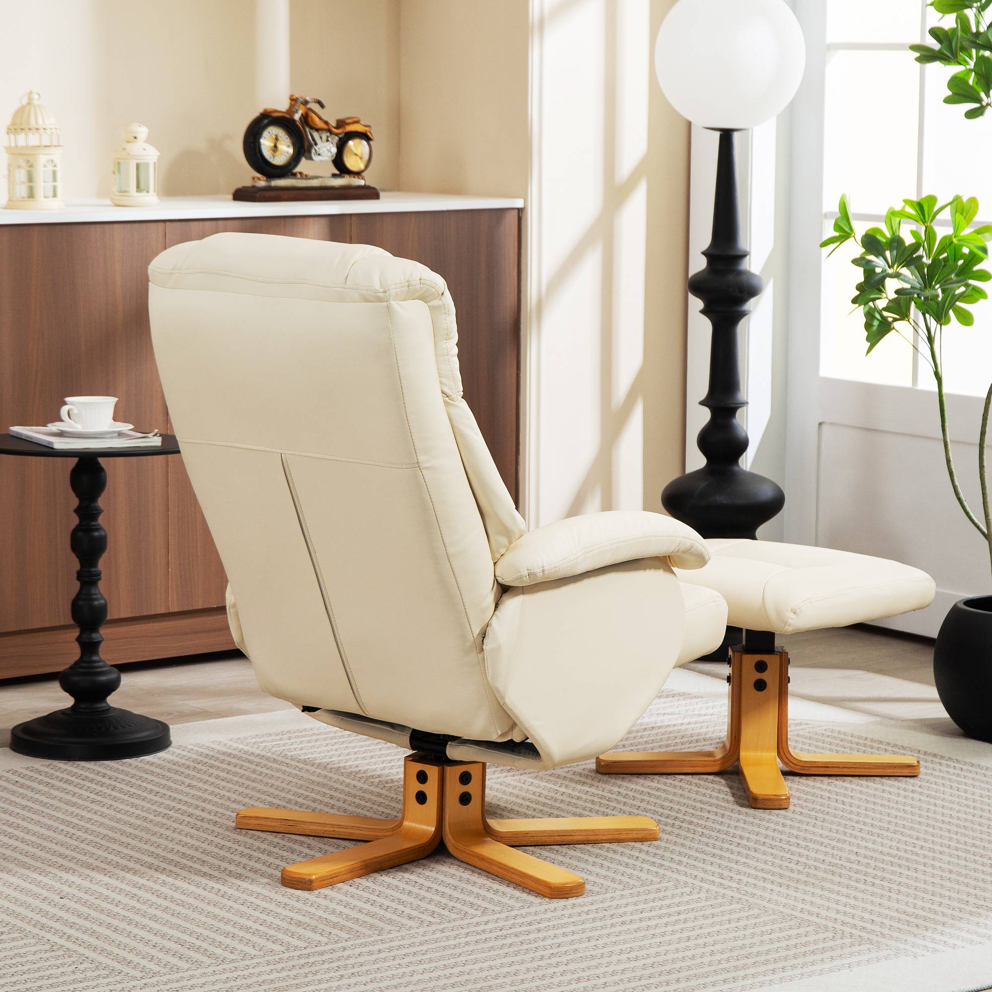 Sans Marque - Fauteuil relax avec repose-pied fauteuil de relaxation pivotant 360° dossier inclinable charge 120 Kg crème - Image 10