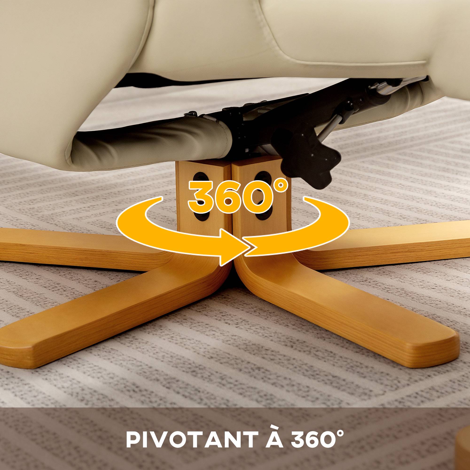 Sans Marque - Fauteuil relax avec repose-pied fauteuil de relaxation pivotant 360° dossier inclinable charge 120 Kg crème - Image 8