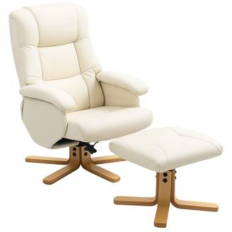 Sans Marque - Fauteuil relax avec repose-pied fauteuil de relaxation pivotant 360° dossier inclinable charge 120 Kg crème