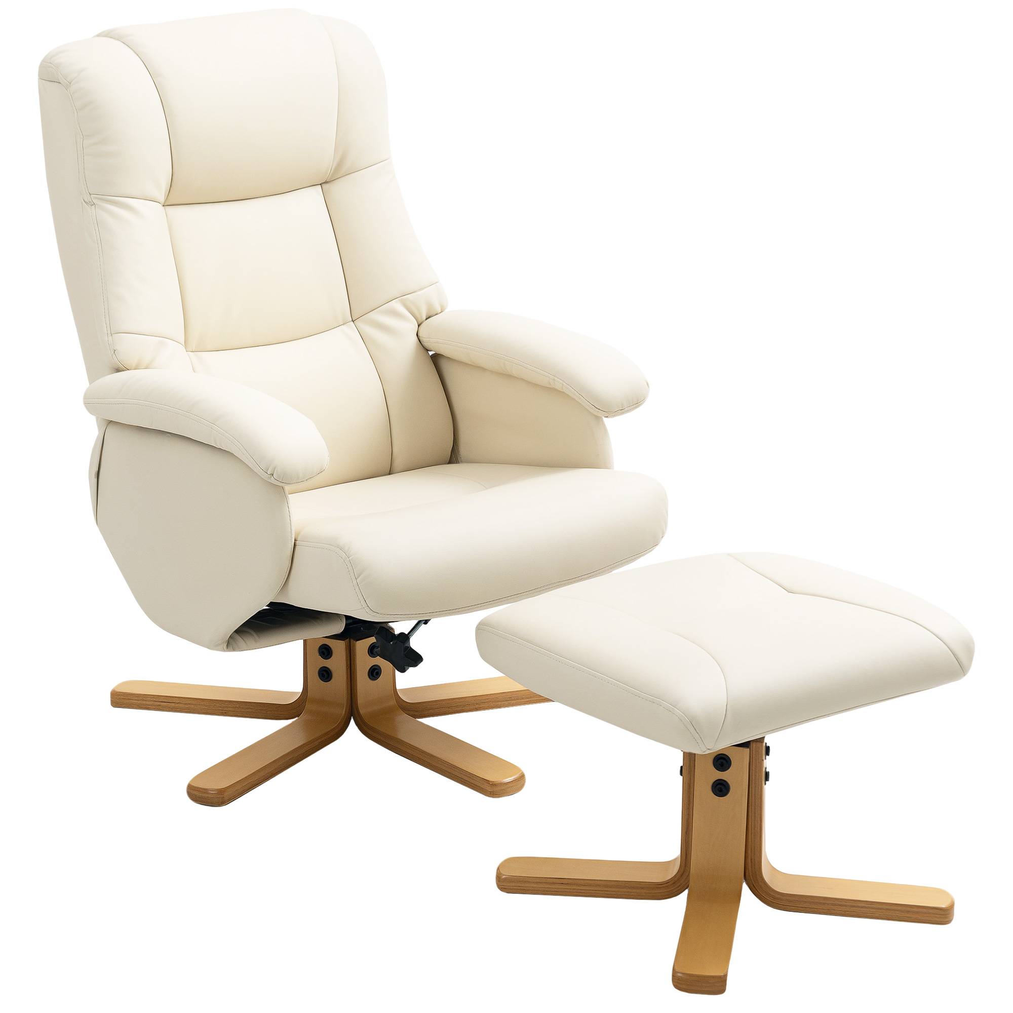Sans Marque - Fauteuil relax avec repose-pied fauteuil de relaxation pivotant 360° dossier inclinable charge 120 Kg crème