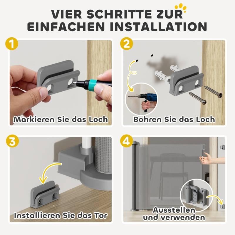 Barrière Sécurité Extensible Maille Escaliers Portes Chiens 136cm Gris - ComfortXL Pet Living - Image 4